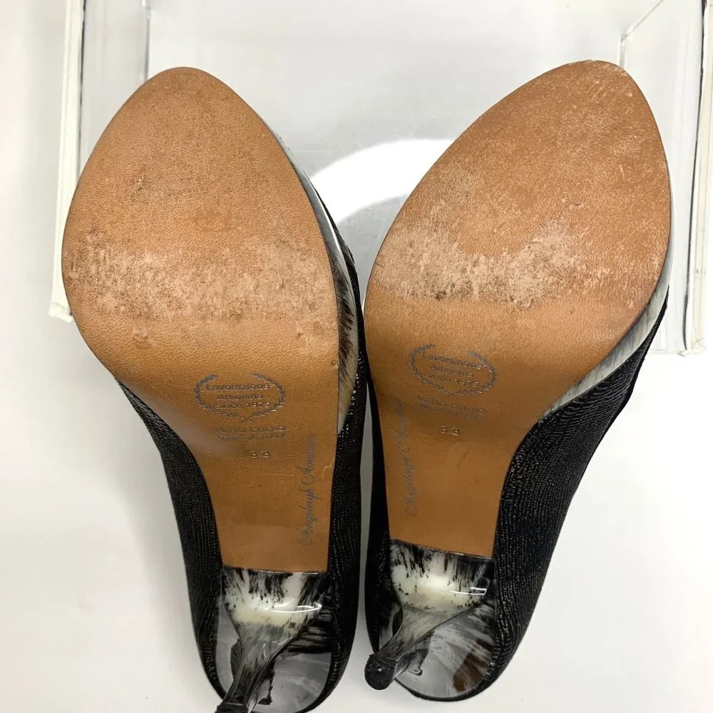 ANGELEIGH ANASTASIO Black Leather Peep Toe Platform Stiletto Sz‎ 8